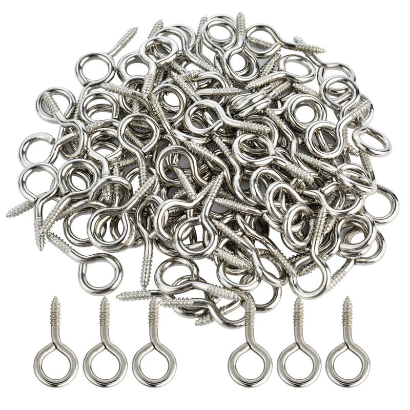 Wobe 100pcs Small Screw Eye Shape Hanging Screw Hooks 1" Lag Thread Self-Tapping Eyebolt Ring Zinc Plated Indoor and Outdoor - Image 1